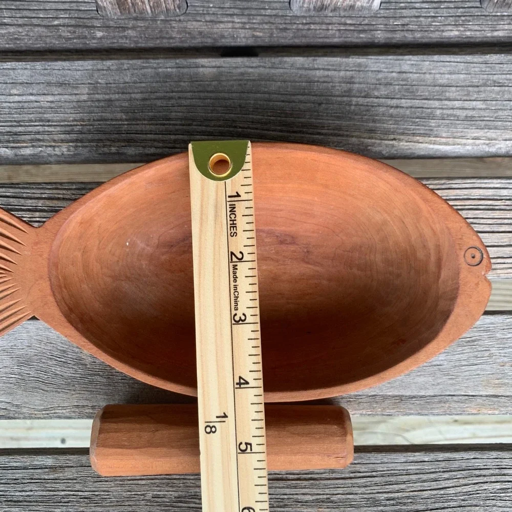 VTG Hand Carved Wooden Fish Mortar and Pestle Set MCM Nautical Coastal Decor